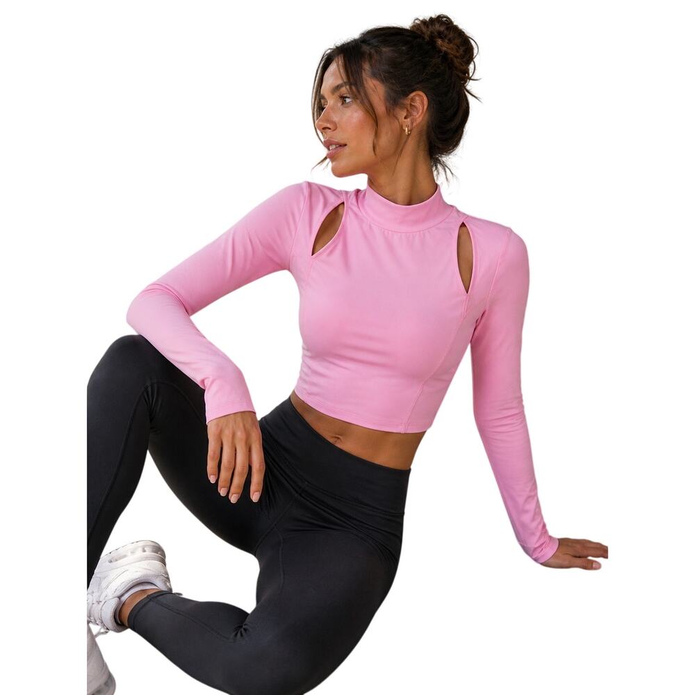 NWT Pink Halara Play It My Way Long Sleeve Crop Top S Gym Workout Feminine Yoga
